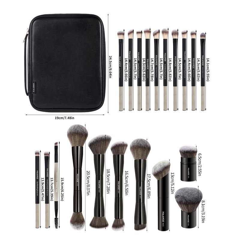 20 PCS Makeup Brush Set - Double-Ended Kabuki & Foundation Brushes | Blending Tools with Bag (Black)
