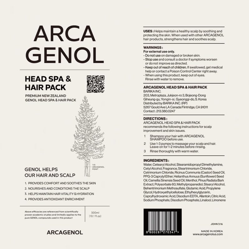 Arca Genol Head Spa & Hair Pack Hair and scalp protection with Anti-Oxidizing New Zealand made Pinus Bark Extract