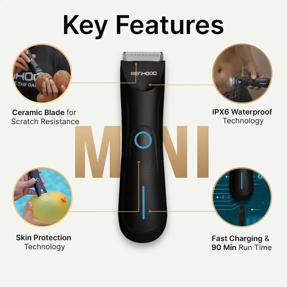 Men's Ball Trimmer Mini - Groin & Body Shaver with Ceramic Blade | IPX6 Waterproof, 90-Minute Run Time