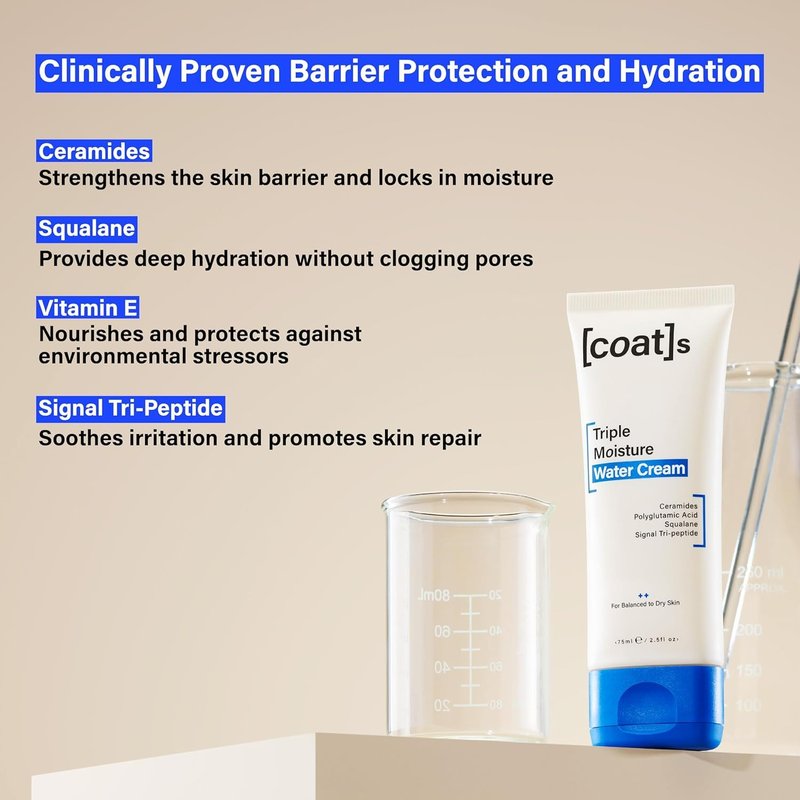 Triple Moisture Water Cream | Lightweight Gel Moisturizer for Balanced Skin, Fragrance-Free, 30-Day Supply