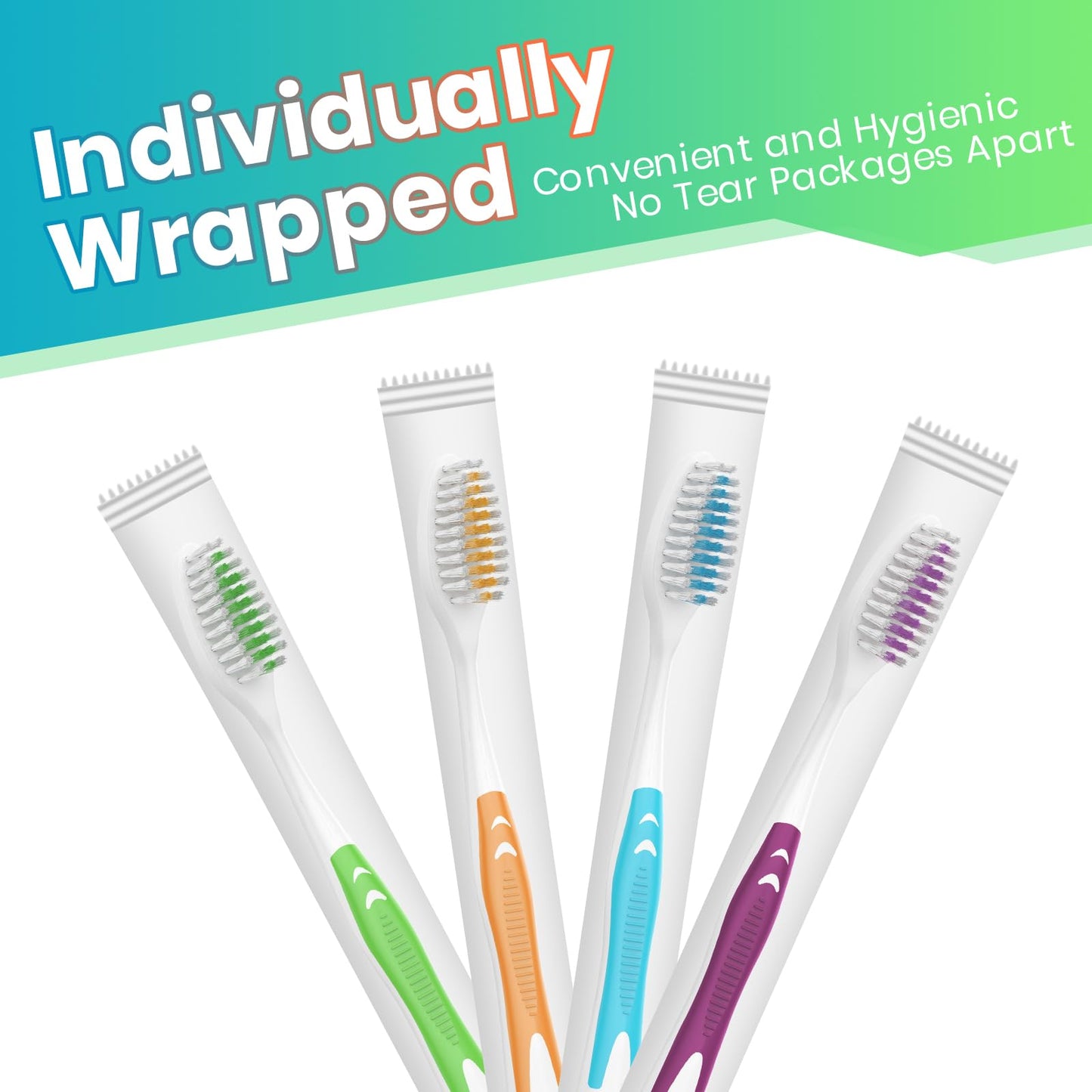 Frekare 100 Pack Individually Wrapped Bulk Toothbrushes for Adults & Kids, Disposable Tooth Brush, Medium Soft Bristles for Travel, Donations, Hotels