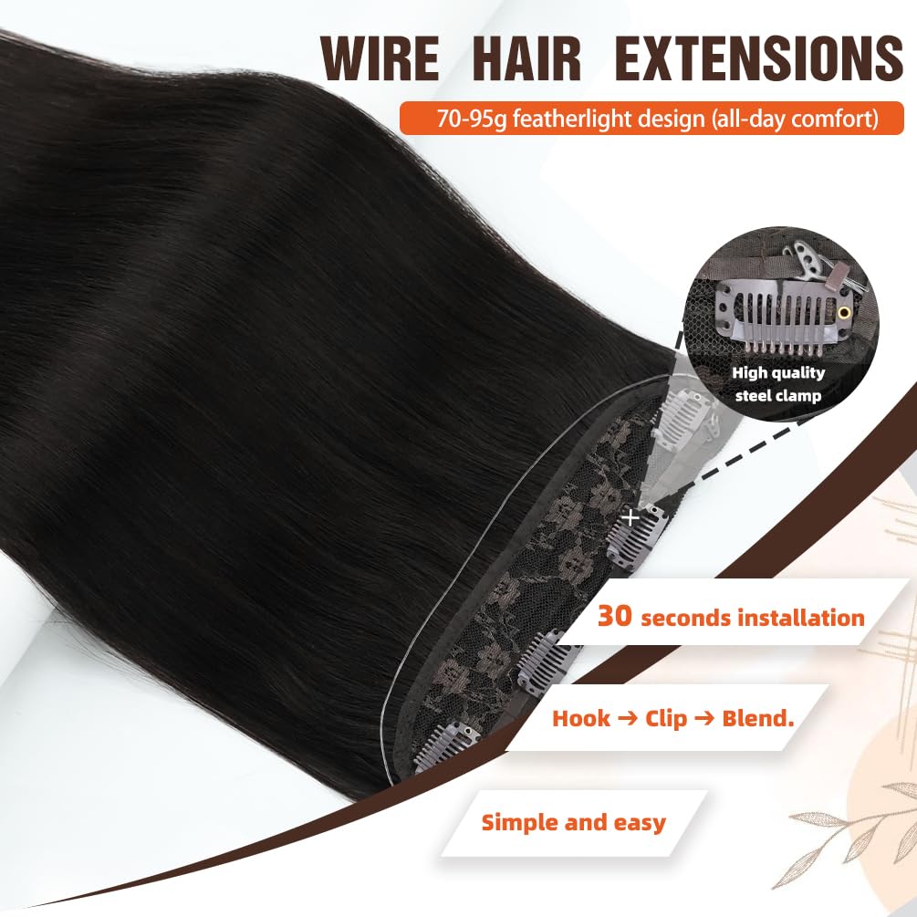 Invisible Wire Hair Extensions - 12 Inch 70G Real Human Hair | Light Blonde Highlighted Clip-Ins, 100% Remy Quality