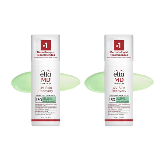 EltaMD UV Skin Recovery Face Sunscreen with Zinc Oxide, All Mineral, Safe for Sensitive Skin SPF 50, Green Tinted, 1.7oz 2PK