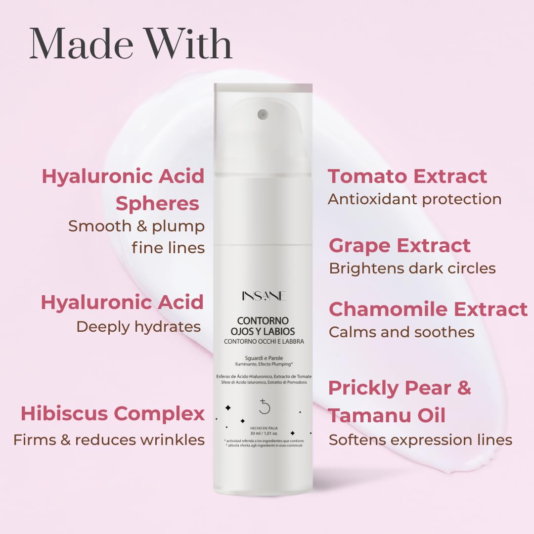 INSANE GLOW Anti-Aging Eye & Lip Contour Cream for Sensitive Skin – Puffy Eyes and Dark Circles with Hyaluronic Acid Spheres & Tamanu Oil – Depuffs, Firms & Smooths Fine Lines – Dermatologist Tested