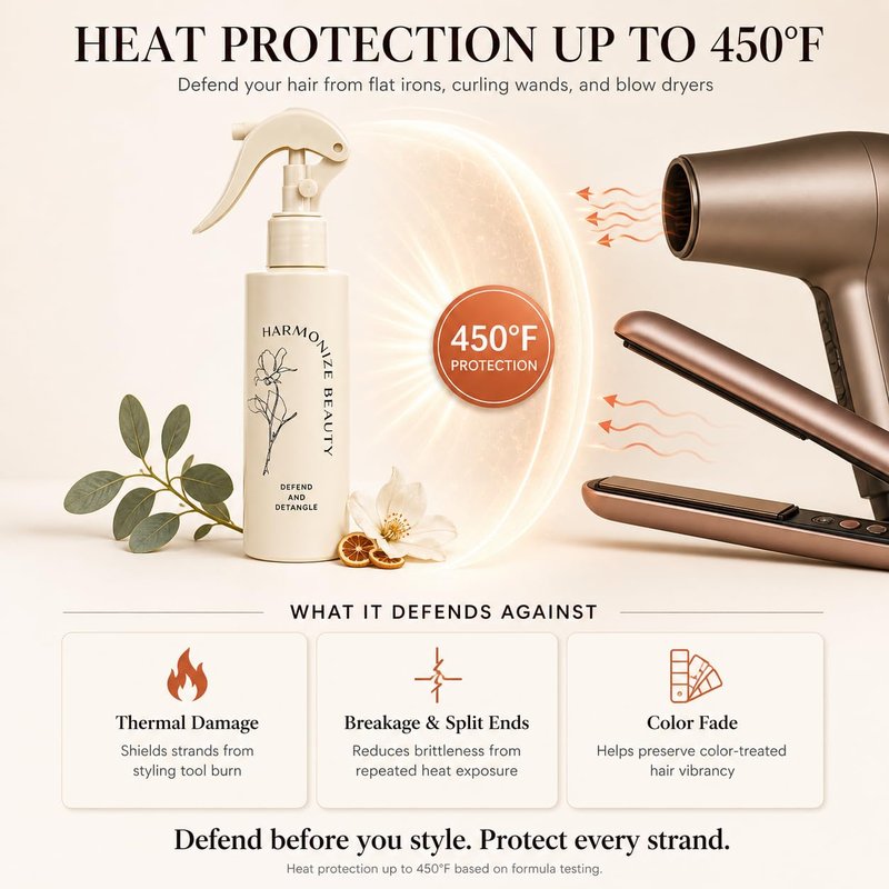 Harmonize Beauty Leave-In Conditioner - 3-in-1 Detangler & Heat Protectant Spray - Sulfate-Free - Lightweight for All Hair Types - Frizz Control - Protects & Hydrates without Buildup - 4.9 fl oz