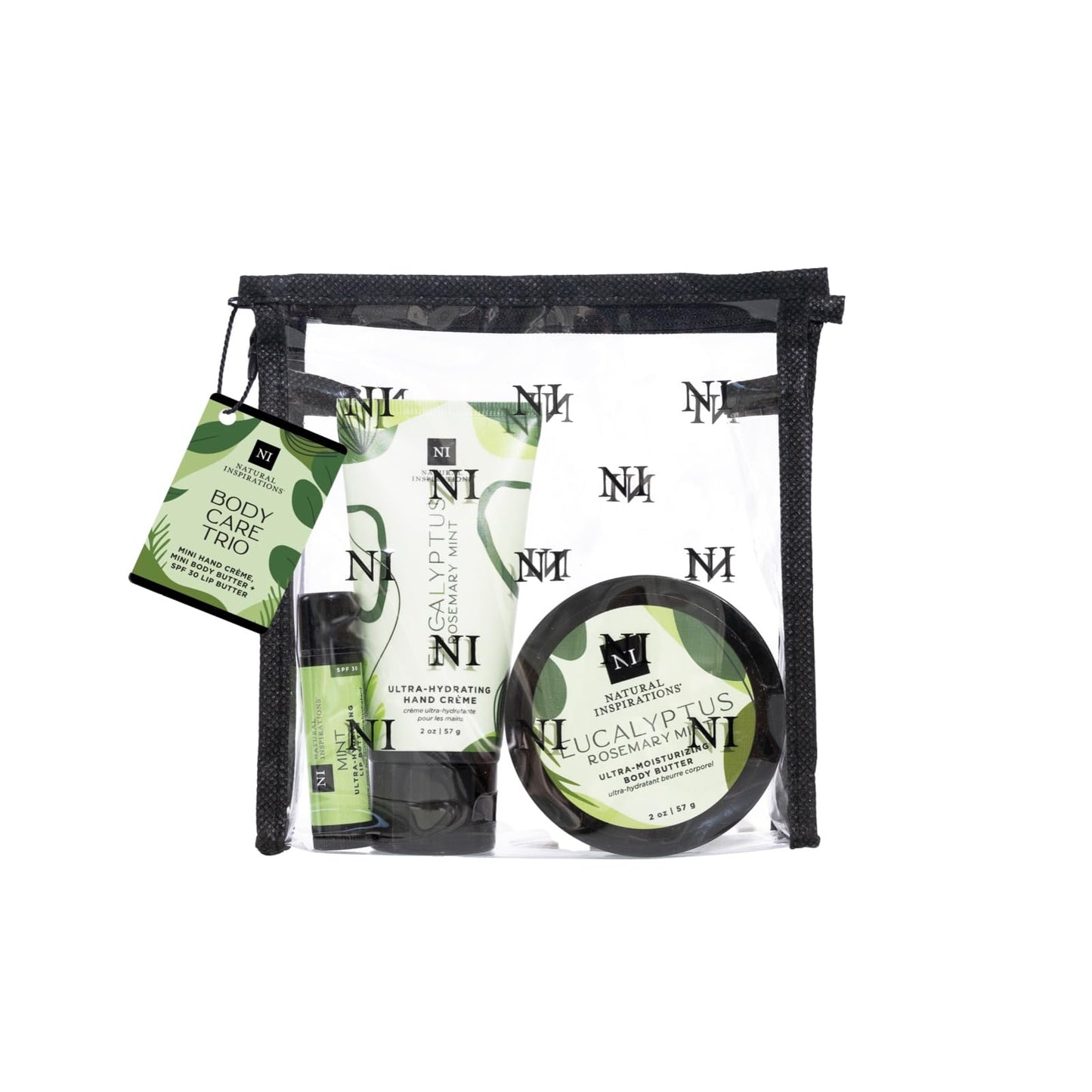 Natural Inspirations Eucalyptus Rosemary Mint Body Care Trio Gift Set in Travel Bag