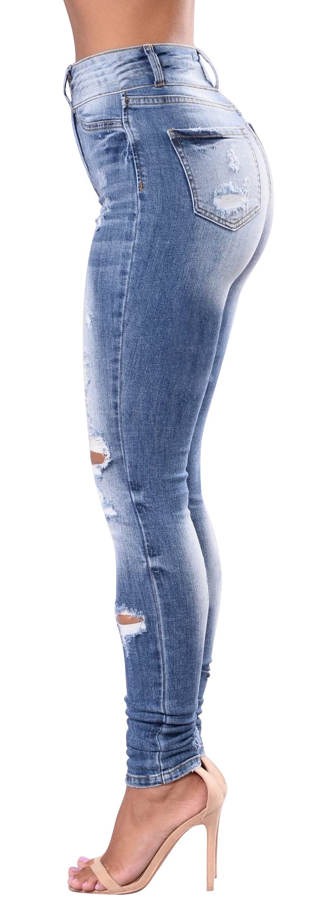 Women's High Waisted Ripped Skinny Jeans Butt Lift Stretchy Jeans Distressed Juniors Denim Pants (Light Blue, US 14)