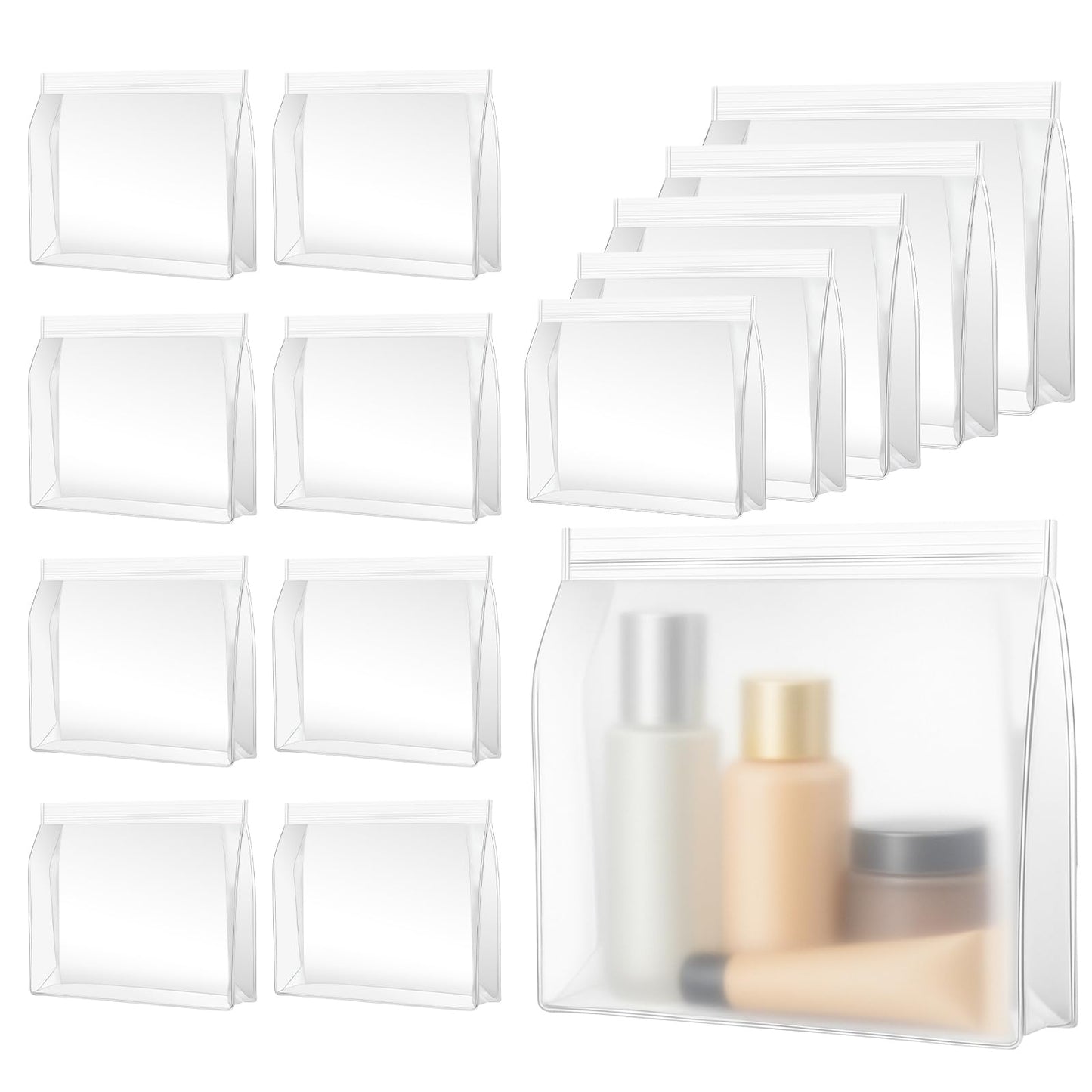 Circloophs 30 Pack Clear Makeup Bag Organizer Cosmetic Zipper Pouch TSA Approved Small Travel Pouches Transparent EVA Reusable Water-resistant Plastic Clear Gift Bags Bulk, Frosted, 10” x 7” x 2.6”