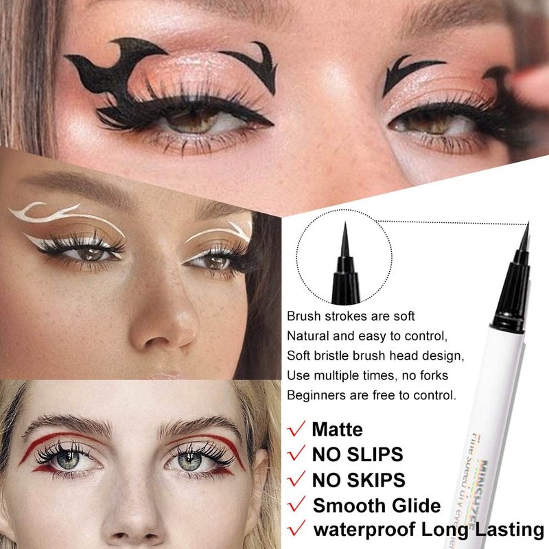 Colored Eyeliner Set - 3 Pcs Waterproof Matte Liquid Eye Liner in White, Red & Black | Long-Lasting Colorful Makeup