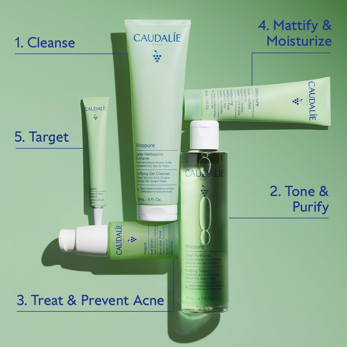 Caudalie Vinopure Acne Treatment, Salicylic Acid Serum to Treat and Prevent Blemishes - 30 mL