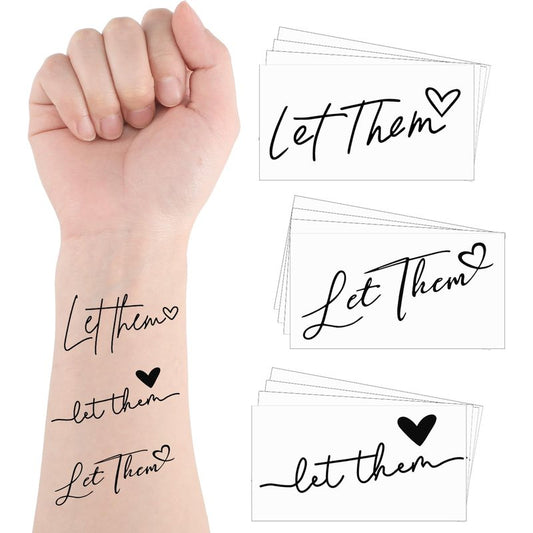Blulu 30 Pcs Let Them Heart Temporary Tattoos Waterproof Black Letter Tattoos for Adults, Parties, Festivals, and Events(Trendy Style)