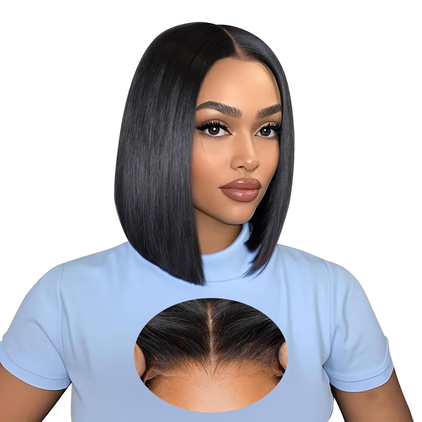 XZZ Wear and Go Glueless Bob Wig Human Hair Pre Plucked Pre Cut 200% Density Black Bob Human Hair Wig 12 Inch 9x6 HD Closure Lace Front Glueless Wigs Human Hair Short Straight Bob Wigs for Women