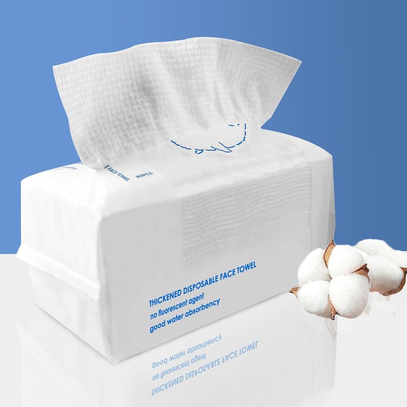 Thick Disposable Face Towels - 100% Cotton Biodegradable Facial Wipes | Ultra Soft for Cleansing & Makeup Removal, 80 Count