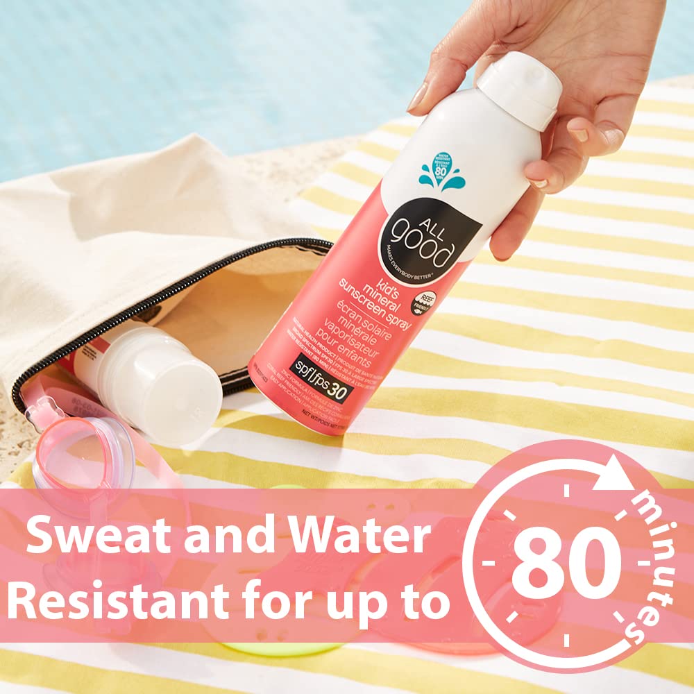 All Good Baby & Kids Sunscreen Spray - UVA/UVB Broad Spectrum, SPF 30, Zinc Oxide, Coral Reef Friendly, Water Resistant, Calendula, Aloe