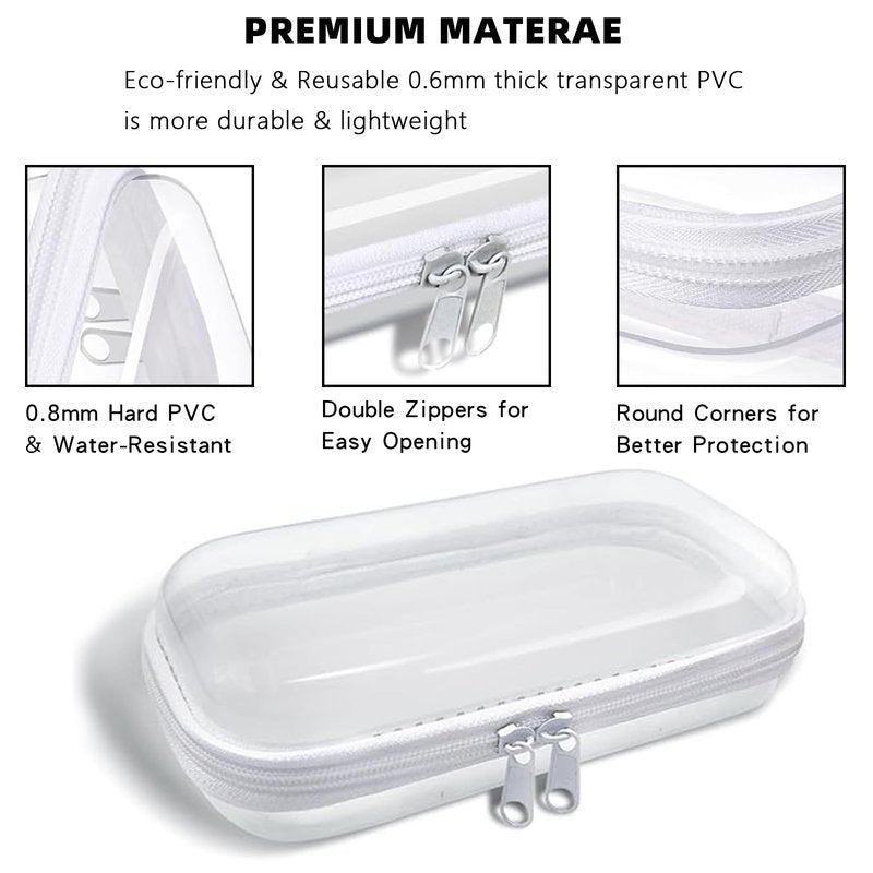 Ba Sen Doyle 6 Pcs Hard Zipper Case Clear Hard Pouches Plastic Zipper Pencil Box Toy Storage Bins Portable Plastic Containers for Travel Toiletry Office Cosmetic Blocks Puzzles Organize