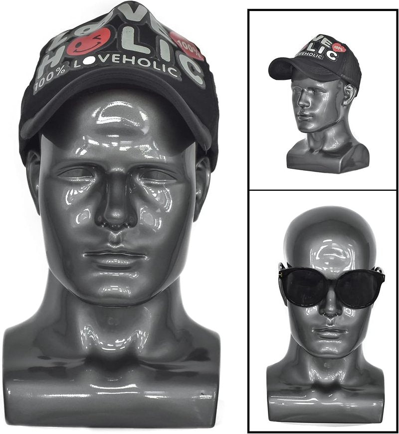 Black Male PVC Mannequin Head | Display Stand for Hats, Scarves, Wigs & Glasses - Grey Color