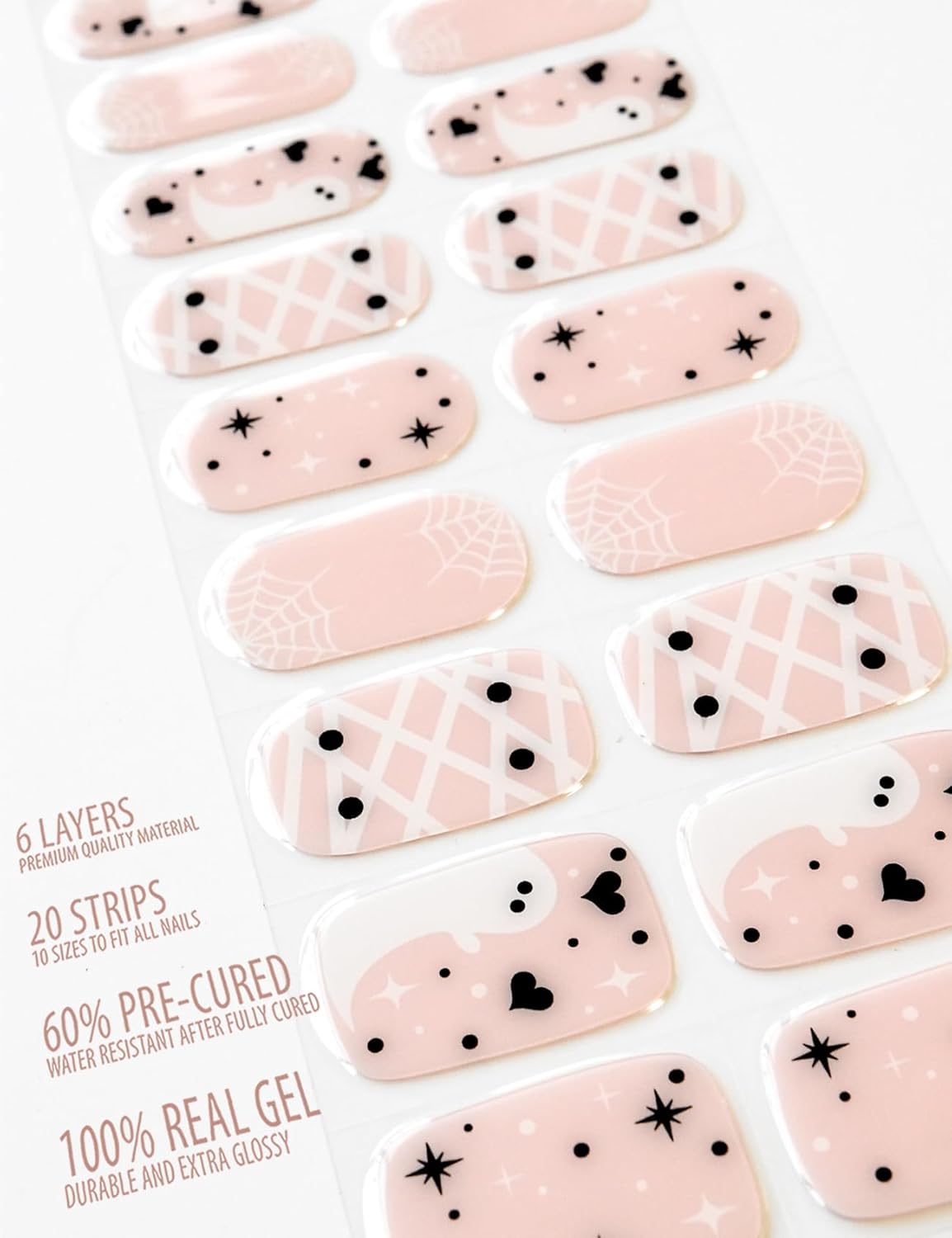 Semi Cured Gel Nail Strip Starter Kit - 60 Nail Stickers, UV Lamp & Tools for Salon Quality Christmas Nails