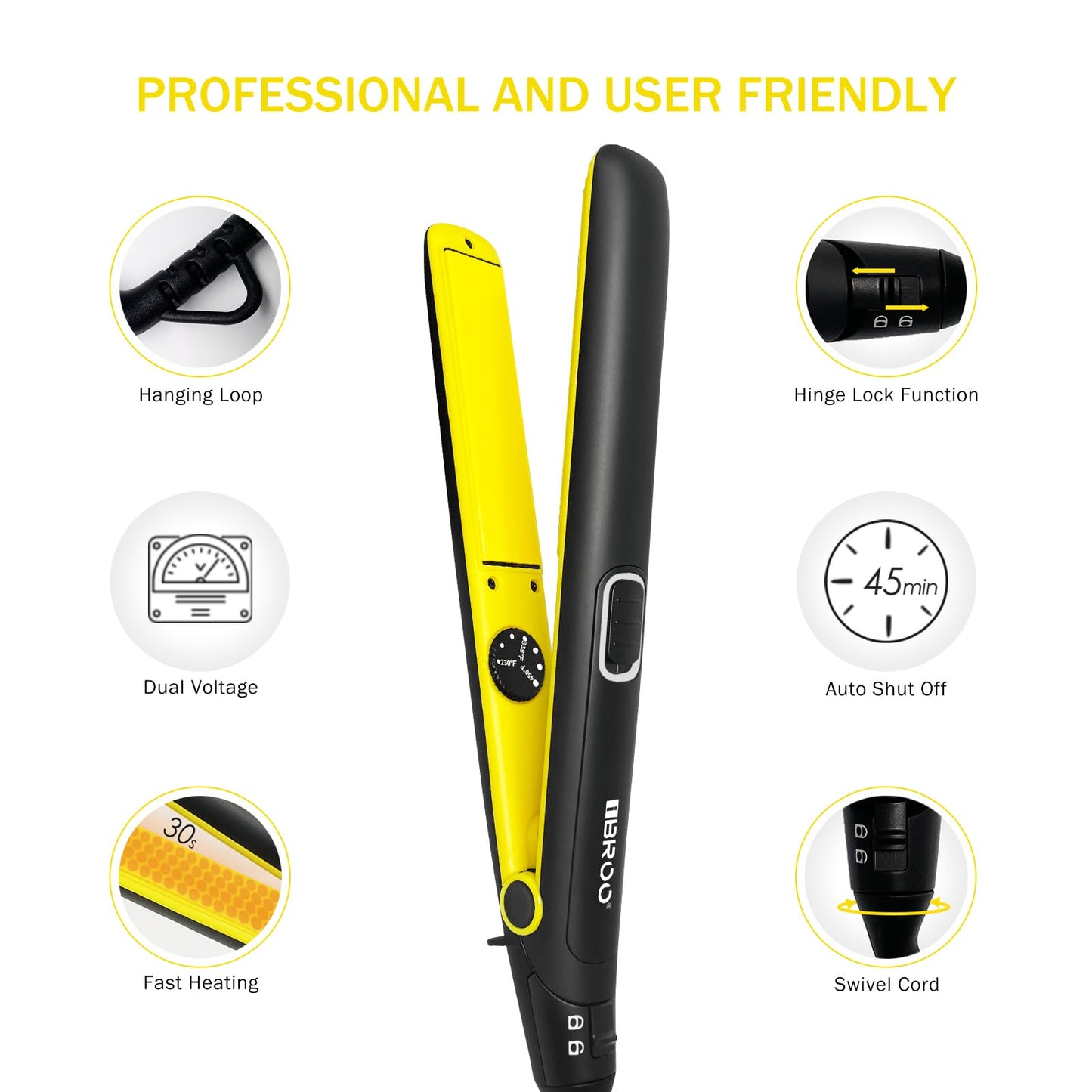 IBROO Flat Iron Ceramic Hair Straightener, 15% Plus Long 1 inch Tourmaline Curling Straightening Iron in One, 230 to 450℉ Straight Iron for Black Women Hair, Dual Voltage Flatiron 110v-220v for Travel