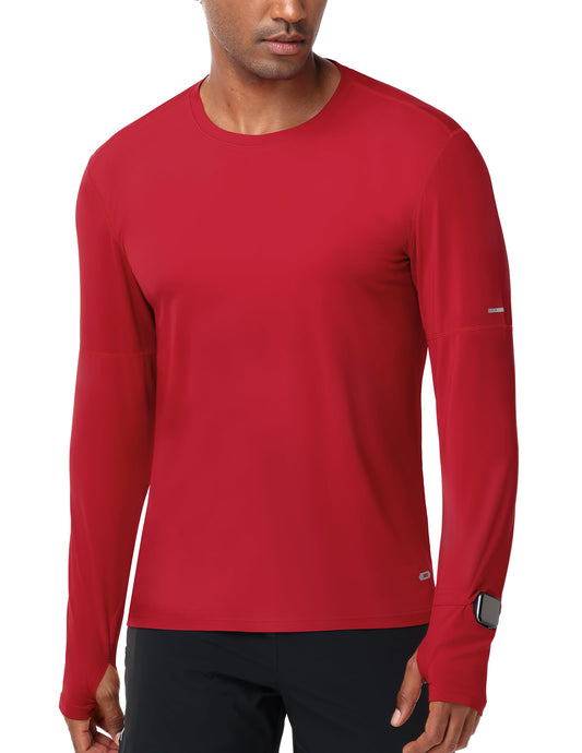 MIER Dry Fit Long Sleeve Shirts for Men UPF 50+ UV Sun Protection Shirts for Running Workout Athletic, Reflective, Red, M