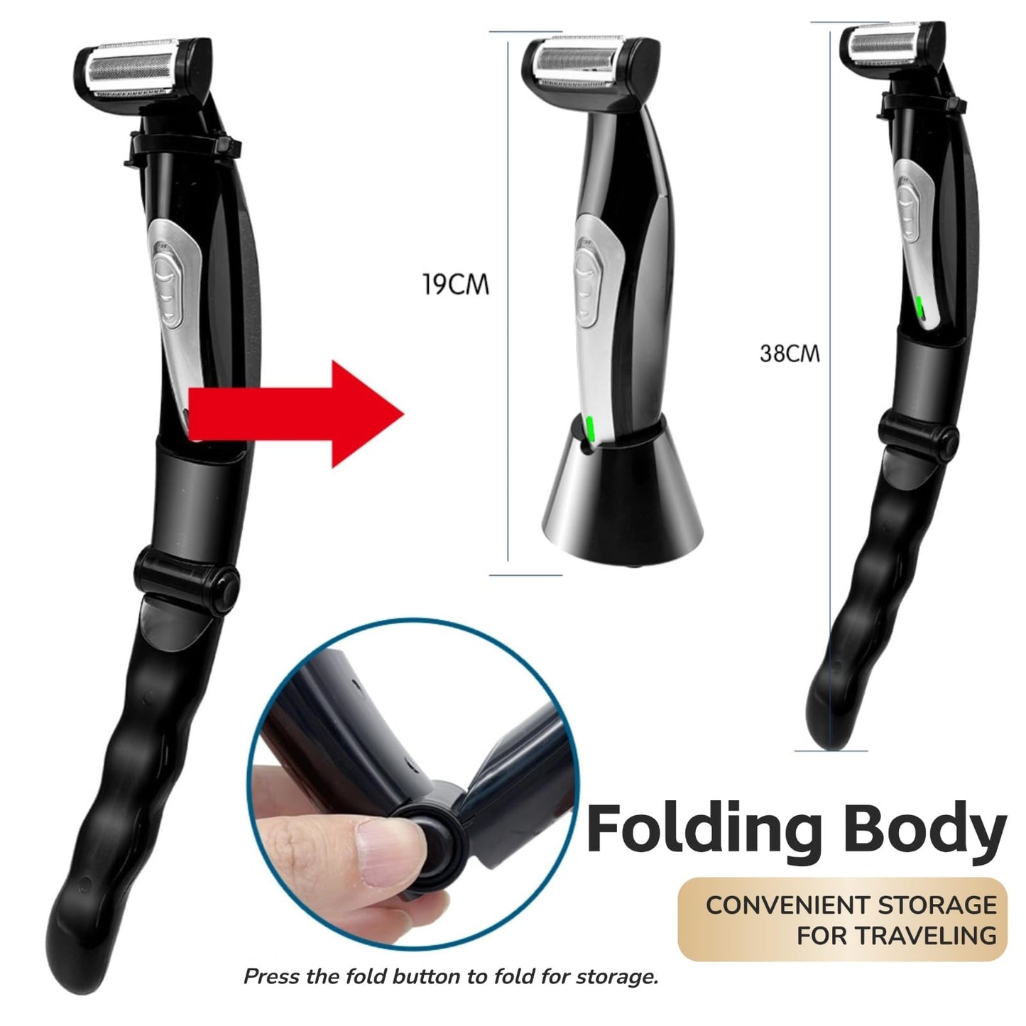Yoidesu Men's, Body Groomer with Adjustable Extreme Reach Handle, Wet/Dry Use, Back Hair Remover
