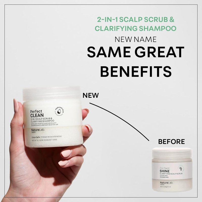 NatureLab.TOKYO Scalp Scrub & Clarifying Shampoo - Exfoliating Sugar Crystals, Probiotic Sake Water | 8.1 oz for Shine & Hydration