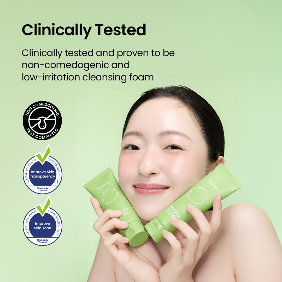 beplain Mung Bean pH-Balanced Cleansing Foam | Daily Hydrating Vegan Cleanser for Sensitive Skin | Non-Stripping Deep Pore Cleanser | Korean Skincare | 5.4 fl.oz