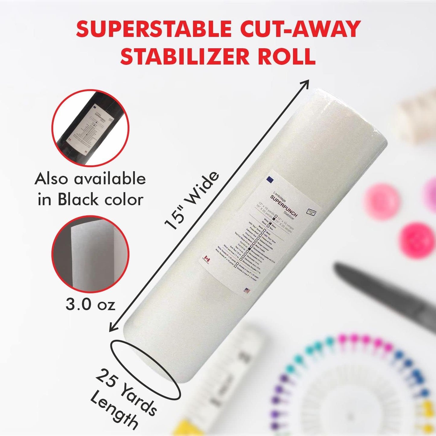 Superpunch Cutaway Stabilizer for Embroidery Machines - Thick White 15" x 25 Yards Roll, Made in USA