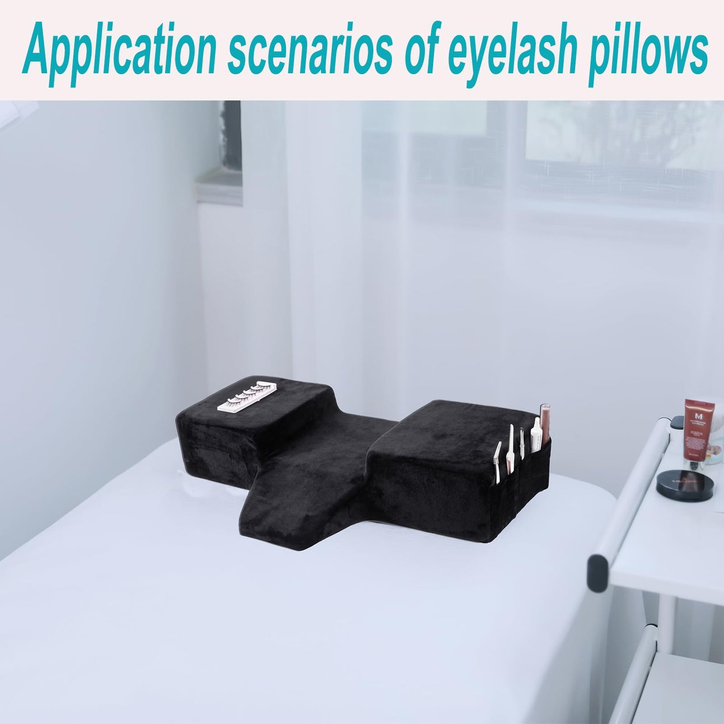 Sankell Beauty Salon Lashing Pillow,Comfortable Velvet Memory Foam Eyelash Extension Pillow,Ergonomic Neck Pillow,Protect The Neck When Used for Lash Extension Grafting Make Up(Black)