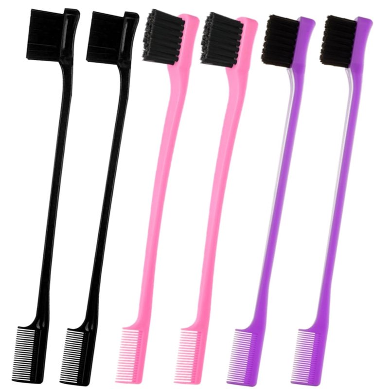 Double-Sided Edge Control Hair Brush Set - Professional Dual-Sided Comb with Bristles | Pink, Purple, Black