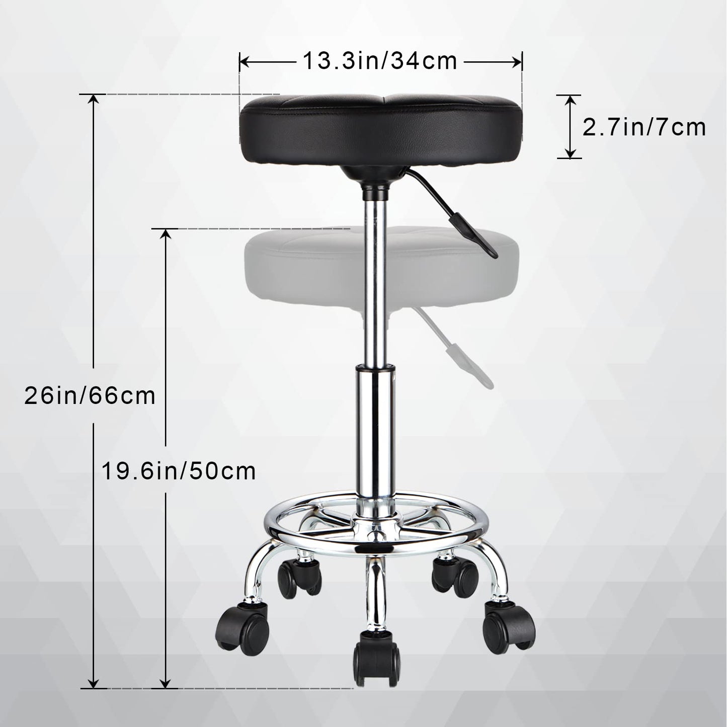 HMTOT Round Rolling Stool with Wheels Height Adjustable Swivel Stool Chair for Spa Salon Massage Black