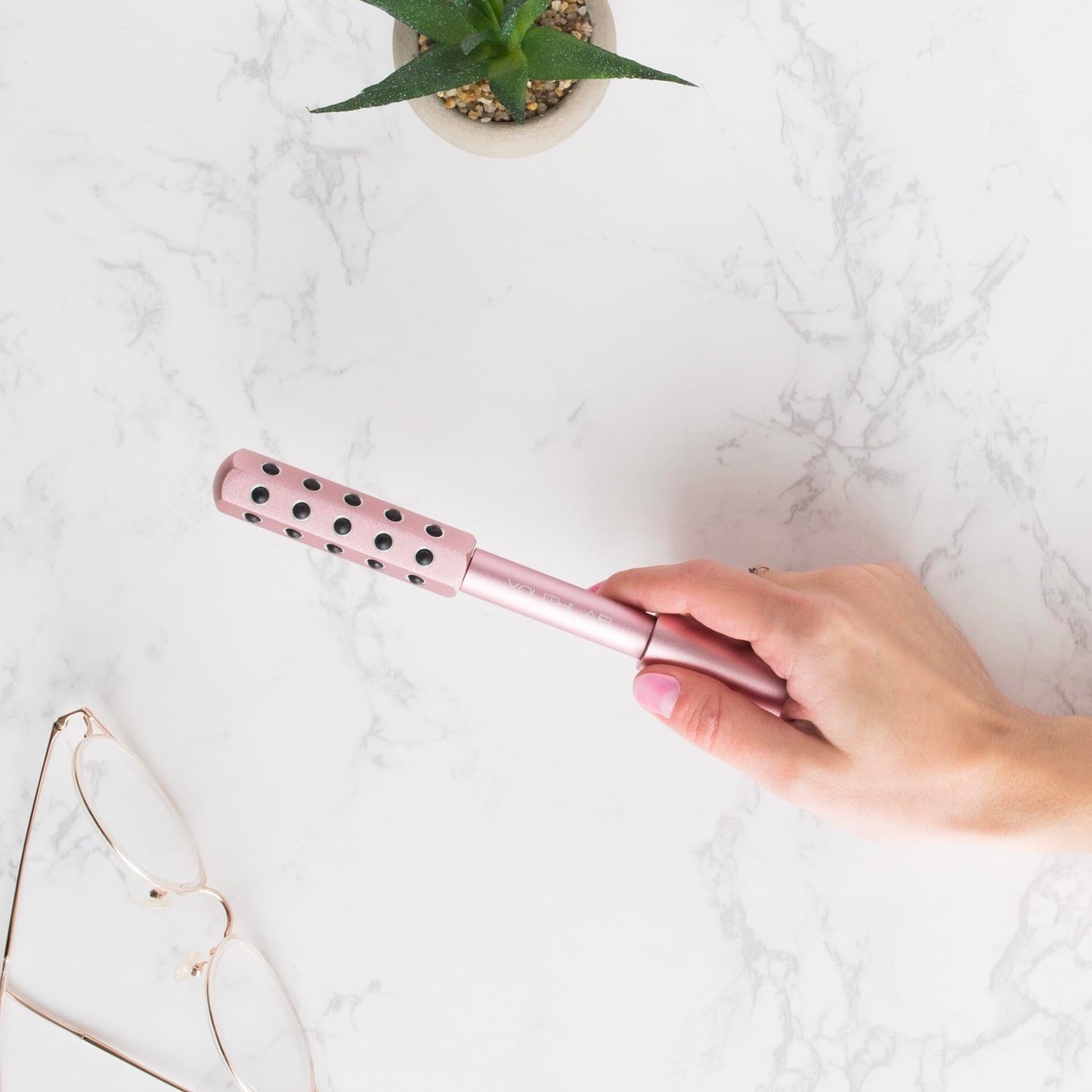 YOUTHLUX Radiance Roller – Germanium Stone Facial Massage Tool/Wand Face Roller for Lifting, Sculpting, De-Puffing, Glow Boost, Energizing & Cooling Effect (Rose Gold)