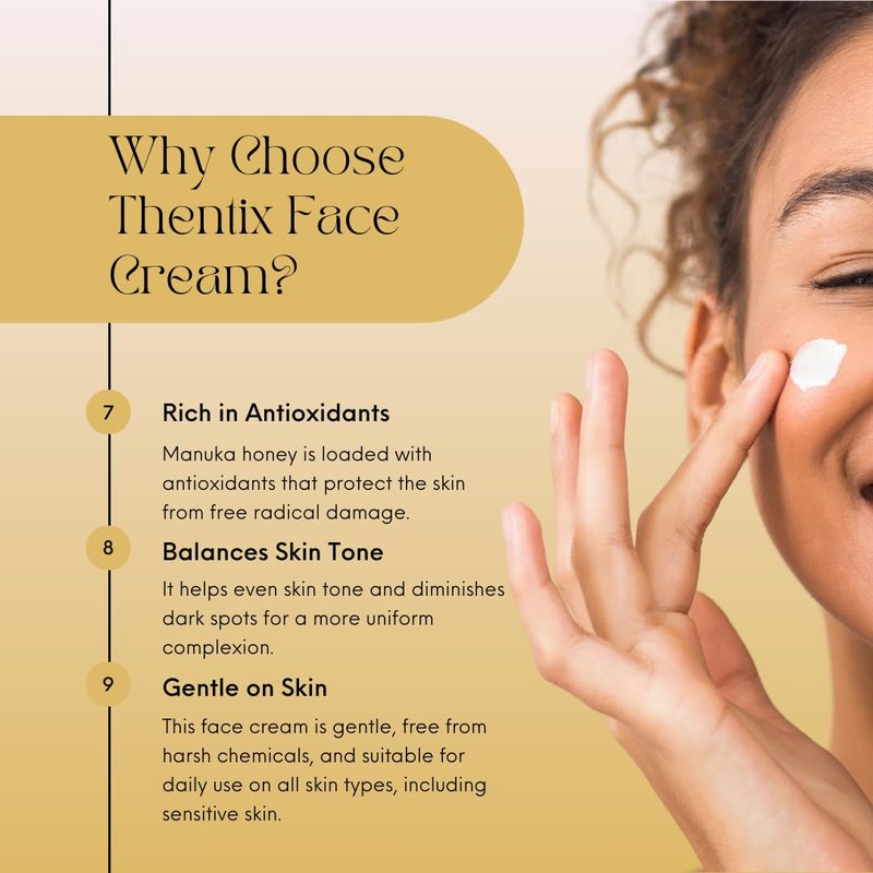 Thentix Face Cream with Manuka Honey, Moisturizer for Dry, Sensitive Skin, 2oz, Suitable for Women & Men