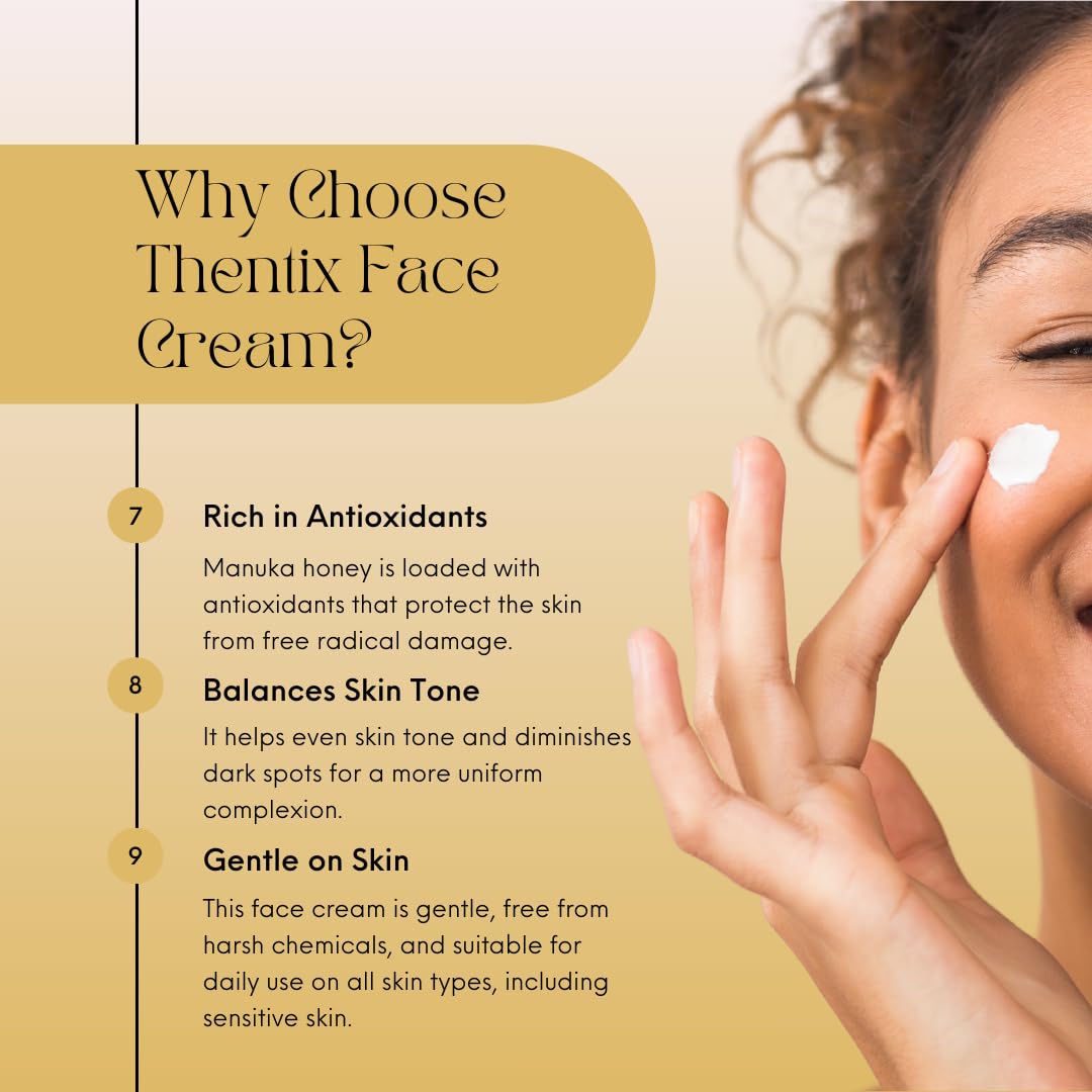 Thentix Face Cream with Manuka Honey, Moisturizer for Dry, Sensitive Skin, 2oz, Suitable for Women & Men