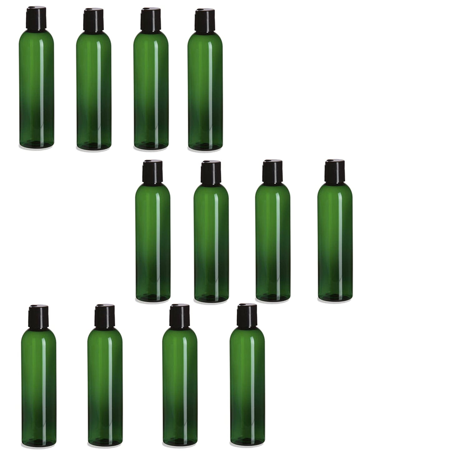 Natural Farms 12 Pack – 8 oz -Green Cosmo Plastic Bottles – Black Flip Disc Top - for Essential Oils, Perfumes