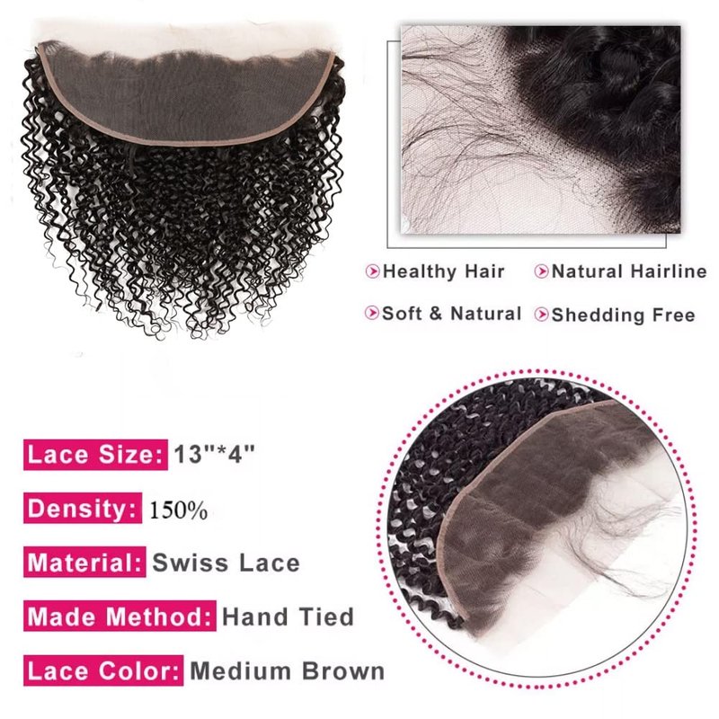 13x4 Lace Frontal Closure Kinky Curly Lace Frontal Closure 14 Inch Unprocessed Brazilian Virgin Hair HD Lace Closure Ear to Ear Transparent Lace Frontal with Baby Hair Natural Color …