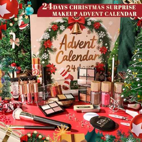 Makeup Advent Calendar 2025,24 Days Christmas Beauty Countdown Calendar Christmas for Women Teen Girl, 2025 Xmas Countdown Calendar Full Makeup Kits Mascara Lipstick Blush Eyeline Brush