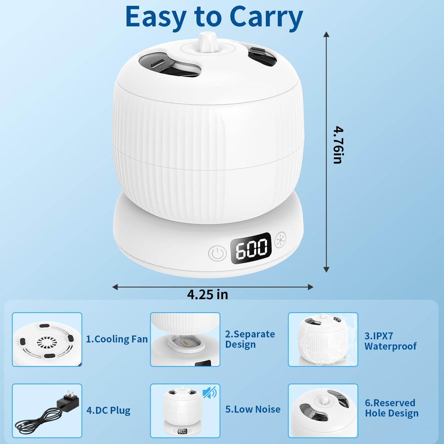 2025 Upgraded Ultrasonic Retainer Cleaner Machine,Separate Retainer Cleaner for Night Guards, Braces, Aligner, Toothbrush, Jewelry, 4 Modes Denture Cleaner & Removable Base and Top Cover(White)