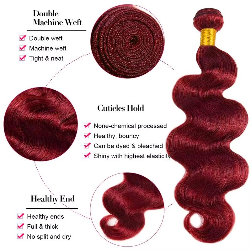 Burgundy Bundles Human Hair 99j Body Wave Bundles 20 inch Red Bundle Dark Burgundy Body Wave Bundle 300g