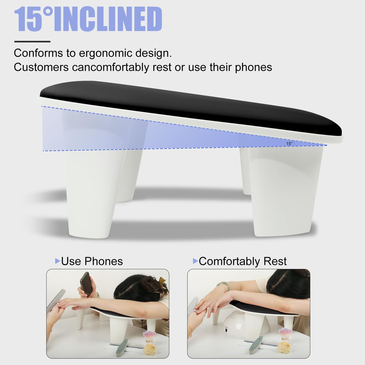 Ruetail Two Hands Arm Rest for Nails Tech U-Shape Nail Hand Pillow,Professional Portable Nail Stand Hand Rest Leather Manicure Rest Stand Salon Manicurist Essentials (Black)