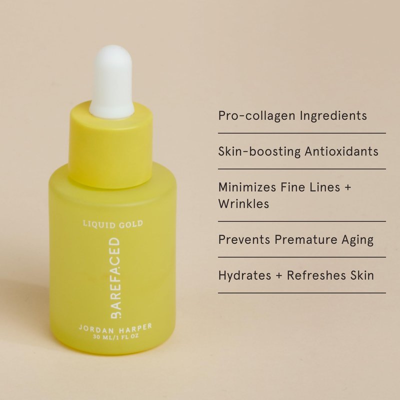 Barefaced Liquid Gold 1 Fl Oz - 15% Vitamin C Serum with Hyaluronic Acid & Vitamin E for Anti-Aging, and Hydration, Antioxidant Formula, Reduces Dark Spots, Acne & Wrinkles