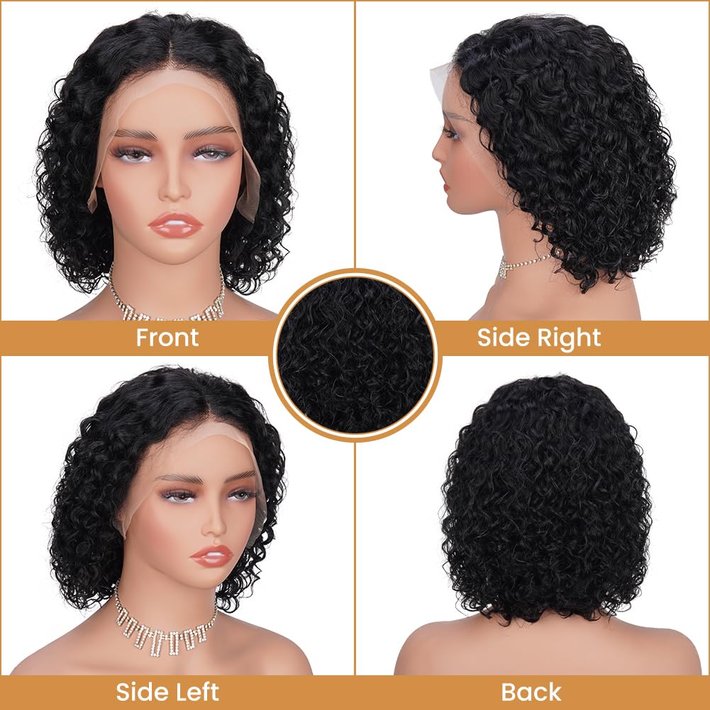 ZANPAL 13X4 Water Wave Lace front wigs human hair Deep Curly Wig Human Hair 180% Density Hd Wigs Human Hair for Black Women 10 Inch
