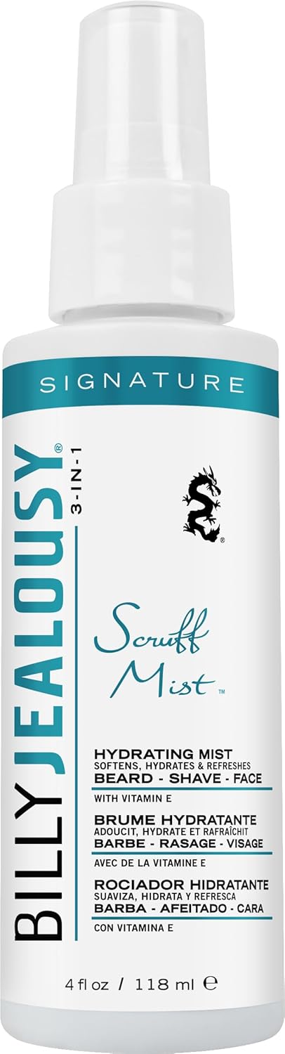 Billy Jealousy Signature Scruff Mist - 3-in-1 Hydrating Beard, Shave & Face Spray with Vitamin E | Soften Stubble & Promote Healthy Beard Growth, 4 Fl Oz