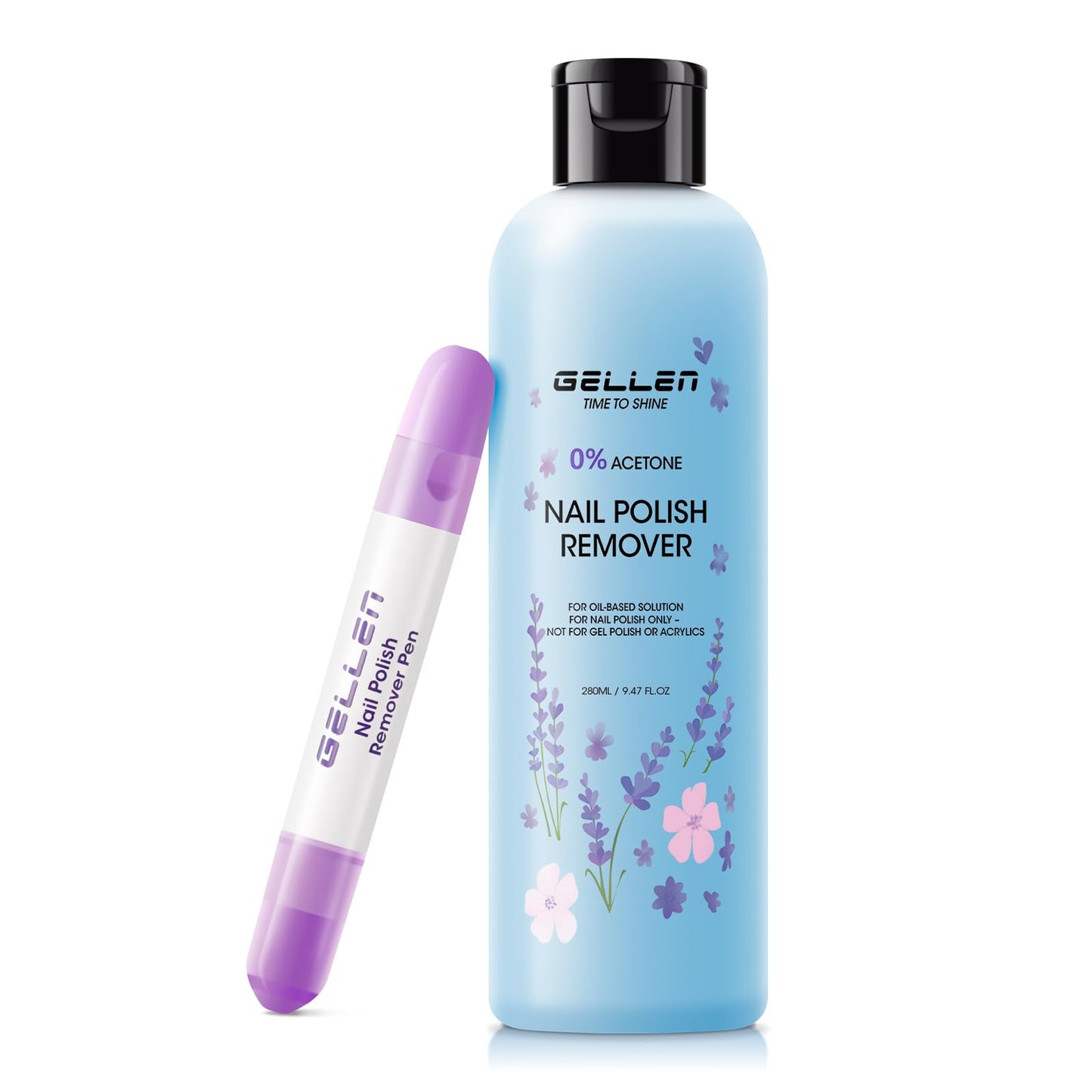 Gellen Nail Polish Remover Set with Corrector Pen, 280ml Ocean Breeze Scent Non-Acetone Nail Polish Remover, Precision Pen with 3 Refill Tips Easy Use | Rapidly Removes Natural and Glitter Nails