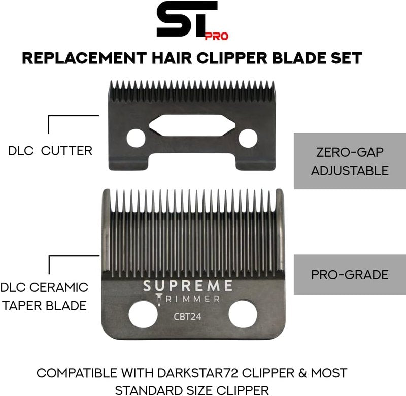 DLC Coated Steel Replacement Blade for Supreme Trimmer CBT24 - Taper Blade for Darkstar72 & Most Hair Clippers | Black