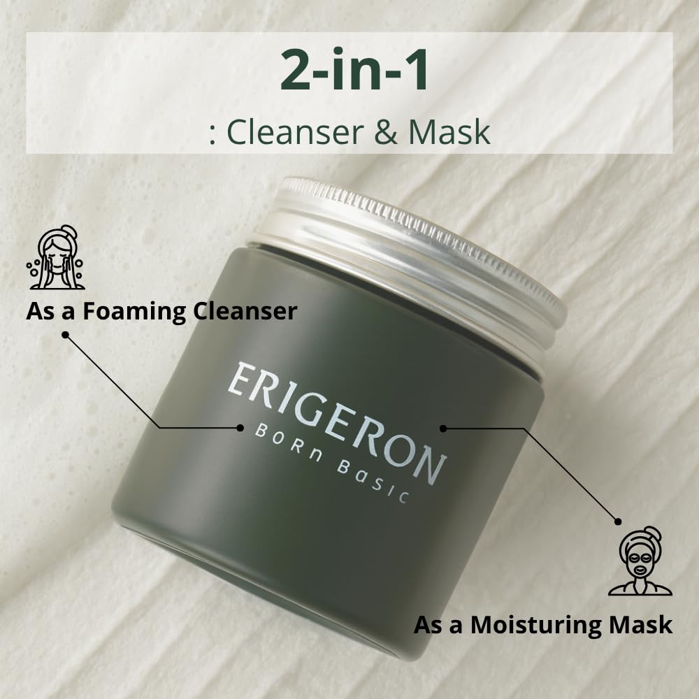 ERIGERON Heartleaf Facial Cleanser, Face Mask, Greek Yogurt Cleanser, Soothing, Deep Pore Scrubber & Face Wash with Green Tea, Blackhead Remover, Korean Skin Care (3.38 fl.oz.)