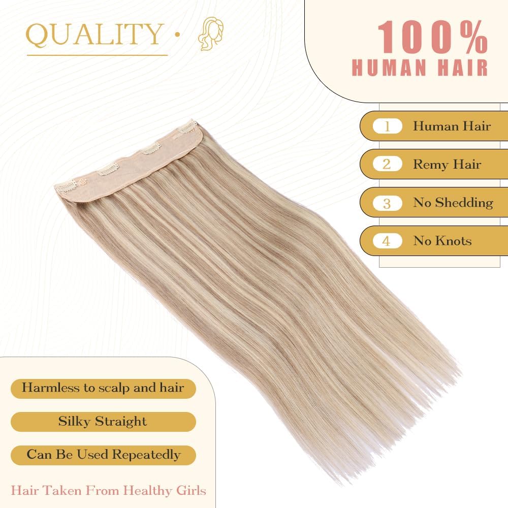 Halo Hair Extensions Real Human Hair -Light Blonde Golden Blond Real Remy, Halo Extensions Human Hair 12inch 70g