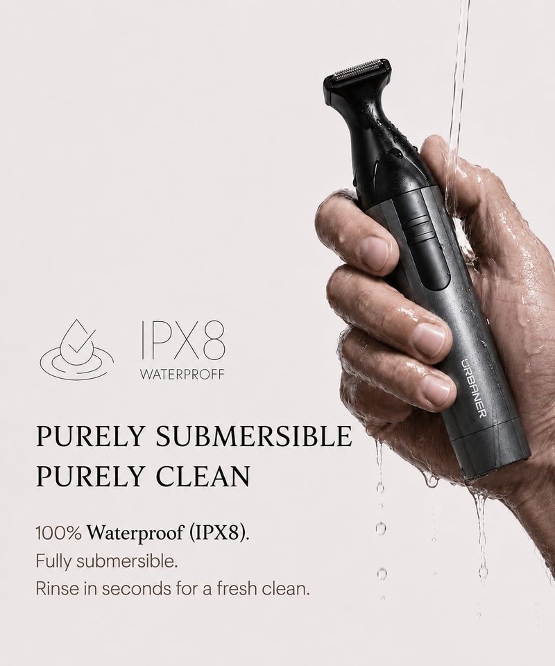 URBANER Mustache Trimmer for Men, 0.8” Precision Blade, Waterproof Adjustable Beard Detail Trimmer, 0.08”–0.55” Settings, Japanese Steel Blade for Lip Line & Edges, Black/Gray