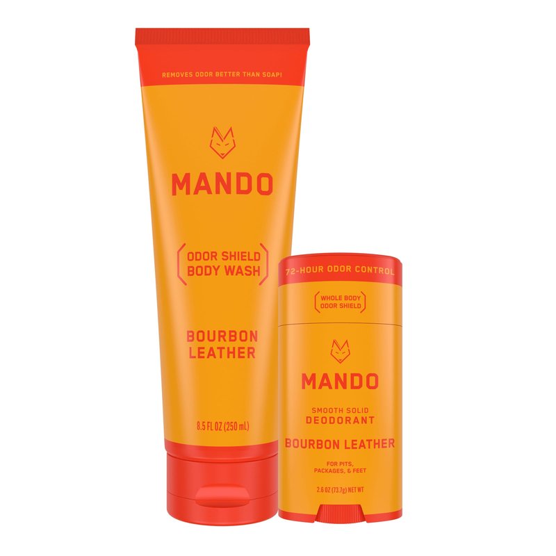Mando Smooth Solid Stick (2.6 Ounce) + Acidified Body Wash (8.5 Ounce) - Clinically Proven to Block Odor All Day - Whole Body Safe For Pits, Packages + Feet (Mt. Fuji)