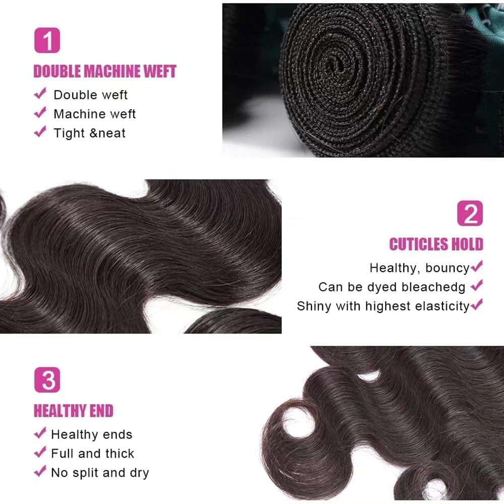 10A Human Hair Bundles 14 14 14 Inch Body Wave Bundles Human Hair Unprocessed Brazilian Virgin Hair 3 Bundles Hair Weave Body Wave Bundles Human Hair Extensions Natural Color