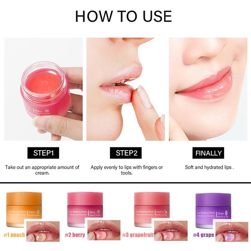 Moisturizing Lip Sleeping Mask - Long-Lasting Hydration for Chapped Lips | Berry Flavor